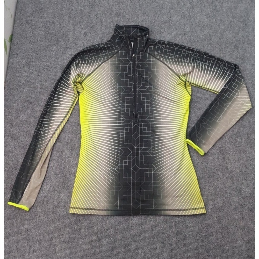 Nike Pro Running Top Jacket Women's Large Black Yellow Allover Print Thumbholes